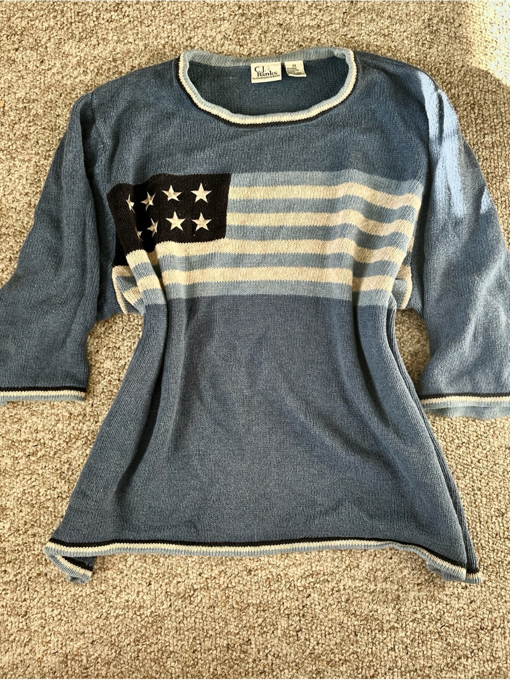 Christopher & Banks Blue and Cream Striped Flag Knit Sweater